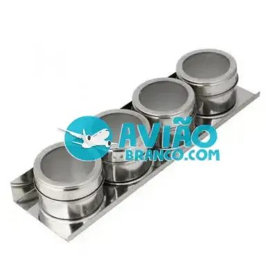 Porta Condimento Inox Magnético – 4 potes com Imã Fornecedor Atacado Caixa Fechada