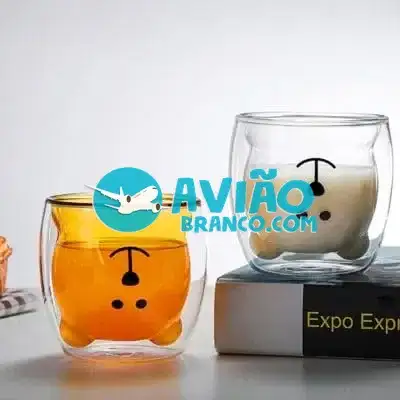 Caneca Bonito Urso Dupla Camada de Vidro Resistente ao Calor – 250ml Fornecedor Atacado Caixa Fechada