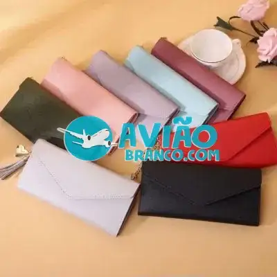 Carteira Feminina Envelope Com Zíper E Pingente Fornecedor Atacado Caixa Fechada