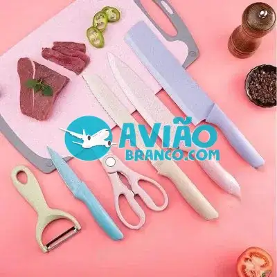 Jogo De Facas Gourmet Colorida + Tesoura E Descascador – 06 Peças Fornecedor Atacado Caixa Fechada