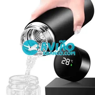 Garrafa Térmica em Aço Inox com Termômetro Digital 500ml Led – Preta Fornecedor Atacado Caixa Fechada