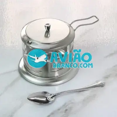 Açucareiro Em Vidro E Aço Inox Com Tampa E Colher – 200ml Fornecedor Atacado Caixa Fechada