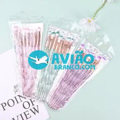 Kit Pincel De Maquiagem Cabo Glitter – 07 Peças Fornecedor Atacado Caixa Fechada
