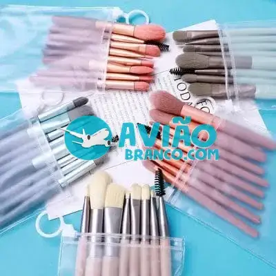 Kit 8 Mini Pinceis Para Maquiagem + Estojo Transparente Para Viagem Fornecedor Atacado Caixa Fechada