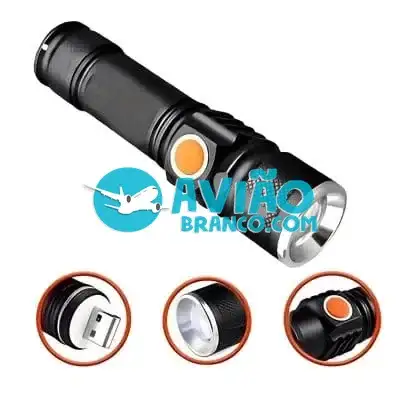 Mini Lanterna LED Tática Potente Recarregável USB C/ Zoom Fornecedor Atacado Caixa Fechada